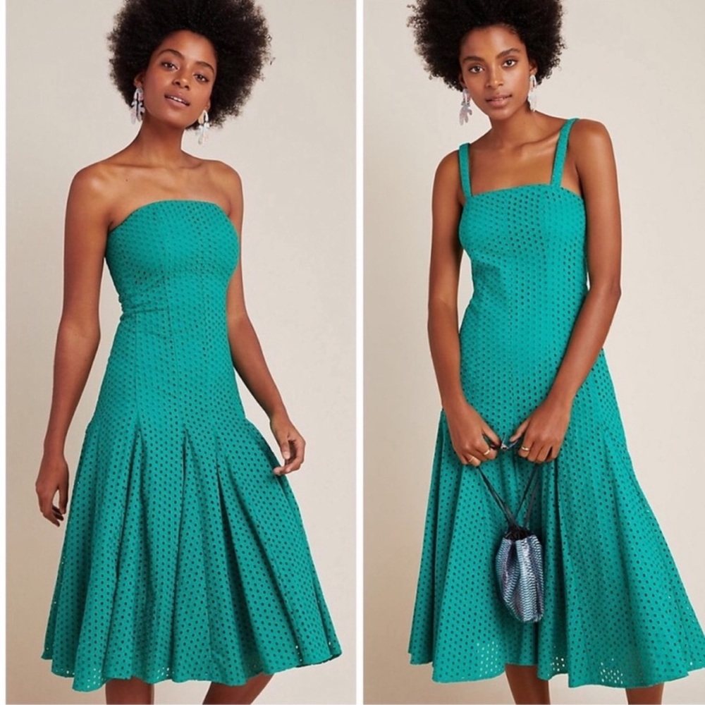 NWT Anthropologie Lelia Eyelet Green Midi Dress - Picture 7 of 9